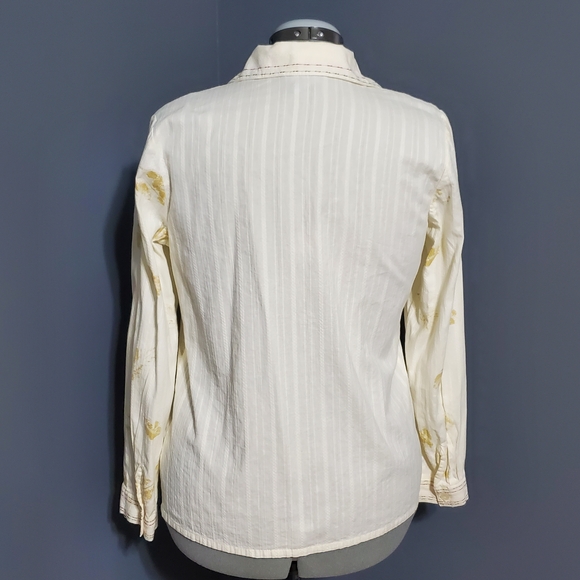 Koret Cream Shirt with Multicolor Floral Stamped Leaf Design Women's Size 10 - Picture 3 of 5
